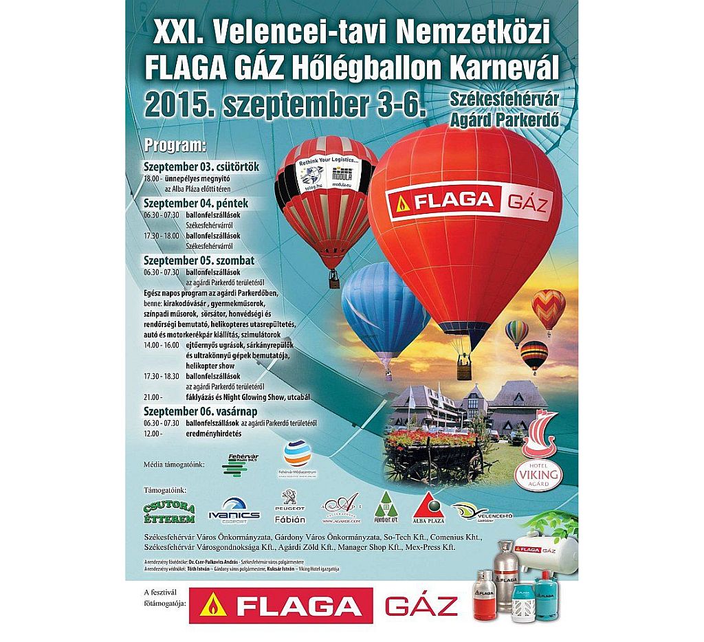 XXI. Velencei-tavi Nemzetközi FLAGA GÁZ Hőlégballon Karnevál, repülőnap, sétarepülések